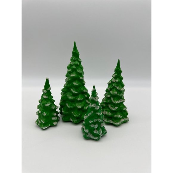 Vintage Ceramic Handpainted Sugared Christmas Tree Home Decor Set of 4 - Picture 1 of 10